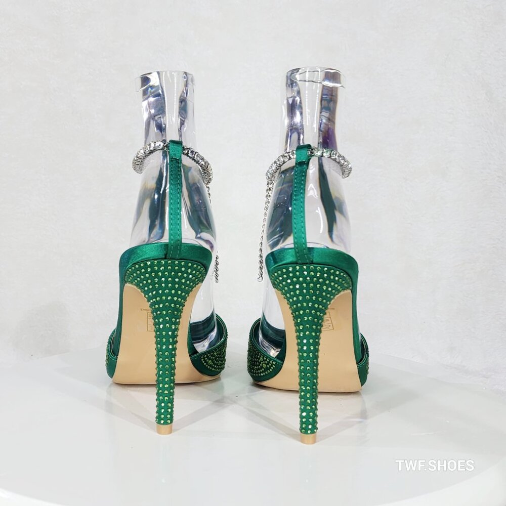 Simply Sexy Slip on Ankle Bracelet Green Rhinestone Pointy Toe High Heels - Picture 4 of 11